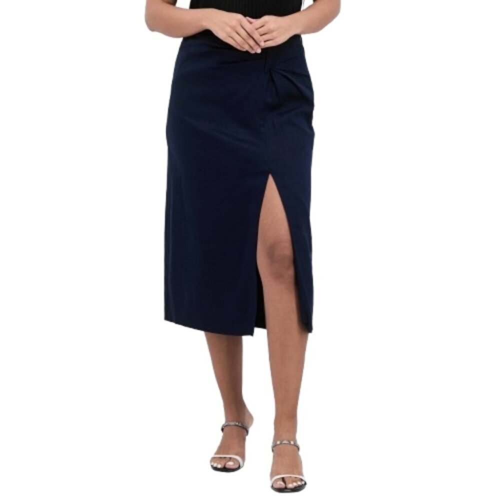 NWT Scotch & Soda Womens Size Large Navy Sun Seekers Pure Linen Midi Skirt NEW
